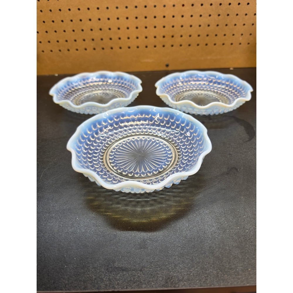 VIntage Anchor Hocking Moonstone Opalescent Hobnail Small Berry-Set of 3